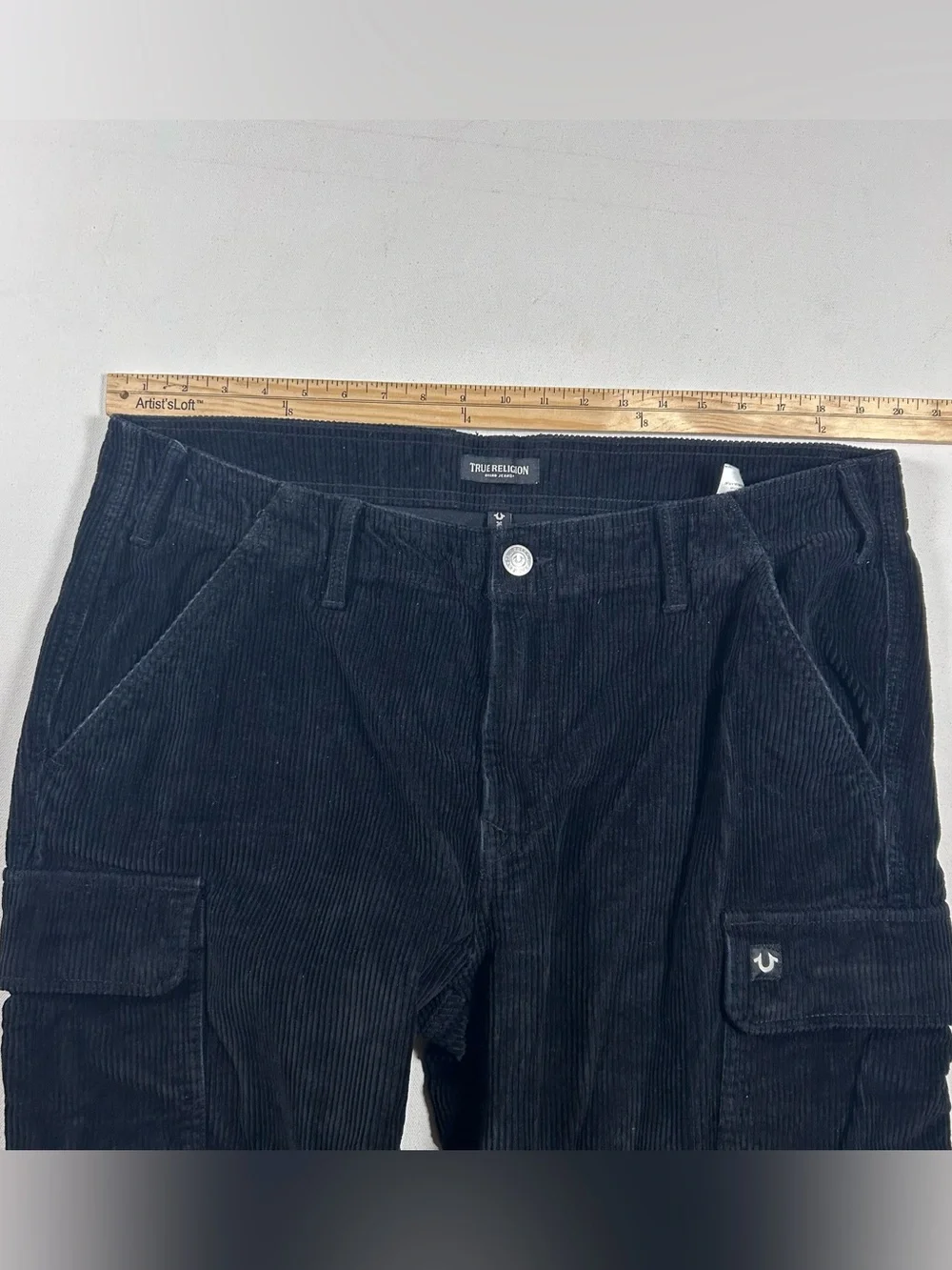 True Religion Corduroy Cargo Pants Mens Fits: 40x31 Black Y2k